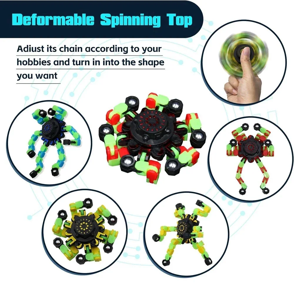 4 Stuks Fidget Spinners Gloeien In De Donkere Vingertop Gyro Doe-Het-Zelf Vervormbare Robot Grappige Sensorische Speelgoed Decompressie Spinner Party Gunsten