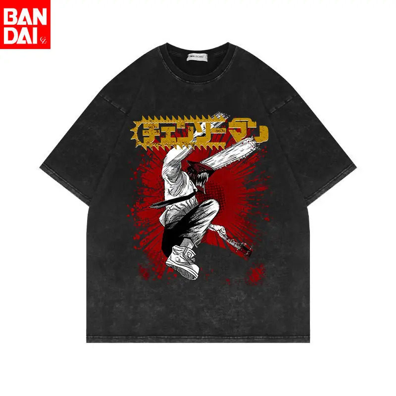 Chainsaw Man Denji Hybrid-Formen Vintage Washed T-Shirt 2026 Sommer Oversized Streetwear Anime Grafik-T-Shirt für Herren Damen Oberteile