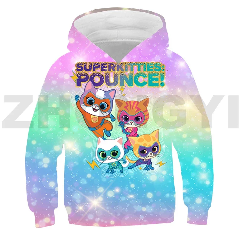 

New Anime 3D SuperKitties Tie-dye Hoodie Daily Cartoon Animal Printed Pullovers Tracksuit Kids Kawaii Cat Streetwear Sudaderas