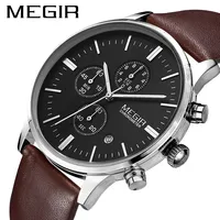 MEGIR Watch Men Waterproof Chronograph Military Male Clock Top Brand Luxury Genuine Leather Business Man Sport Wristwatch 2011