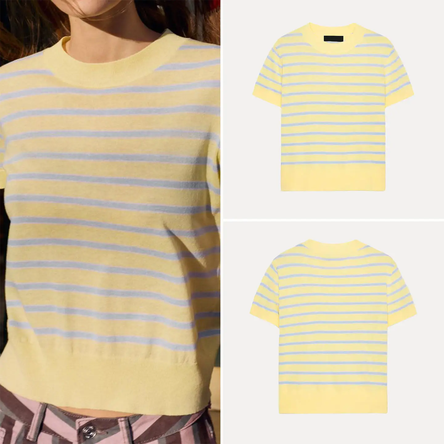 

Модный женский свитер с круглым вырезом, в полоску, с коротким рукавом, тонкой вязки, весна 2026, свободный крой, трикотаж