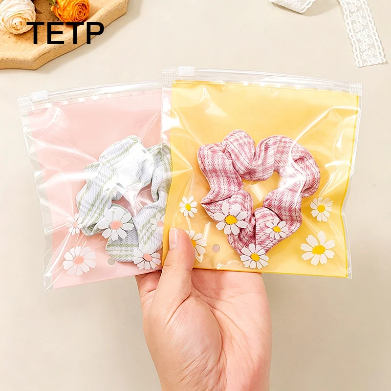 TETP 100pcs Transparent Flower-Pattern Storage Zipper Bags for Hairpins Underwear And Clothing Clear Organizer Packaging Bags