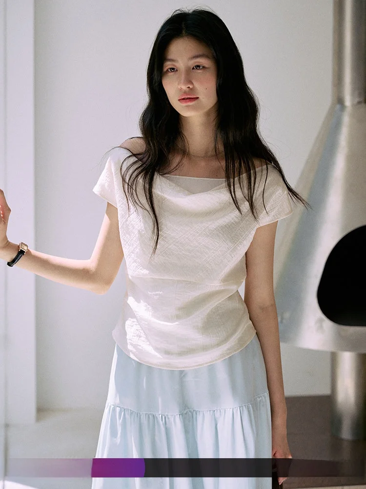 

Jicouture Textured Silk One oulder irt Women's Summer Slim Fit ort Sve Loose Ne Top Commute Sle Straight Tube