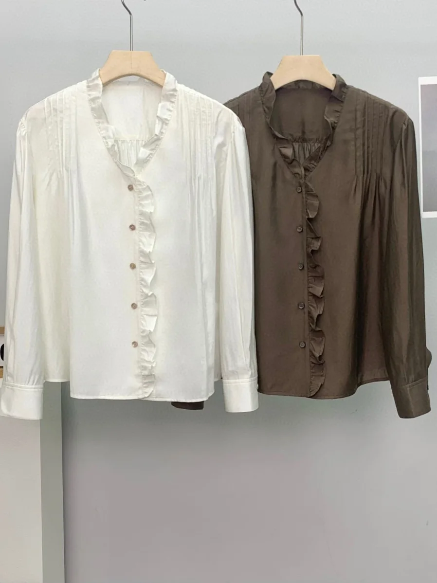 

Ele Vintage V-ne irt Wooden Bells Commute Versatile New 25 irt Top Women's Clothing Busin Casual