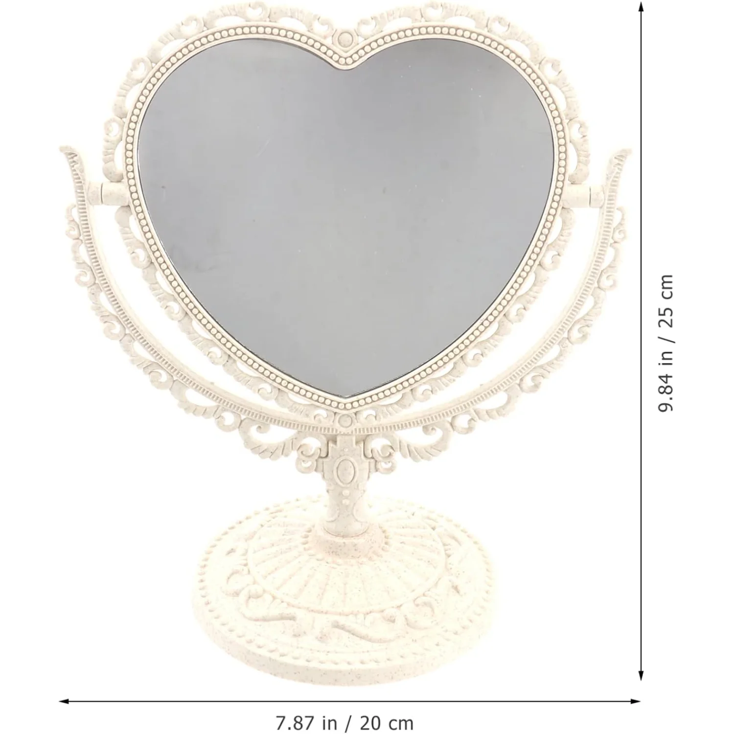 Double Sided  Tabletop Vanity  Heart, Rotatable  Heart Shaped  Vintage  Desktop for  Dressing Table Cute Vanity