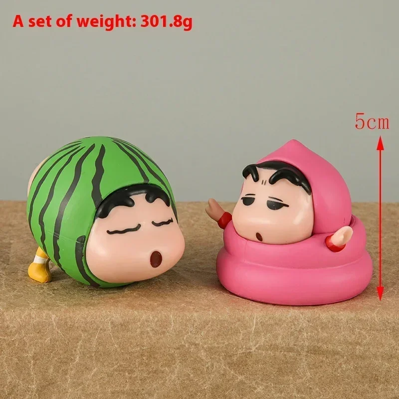 Figuras de acción del Anime Crayon Shin-chan Cos Fruit Q, modelo de Pvc, estatua Kawaii, adornos de personajes de dibujos animados, Kit de juguete, 6 piezas