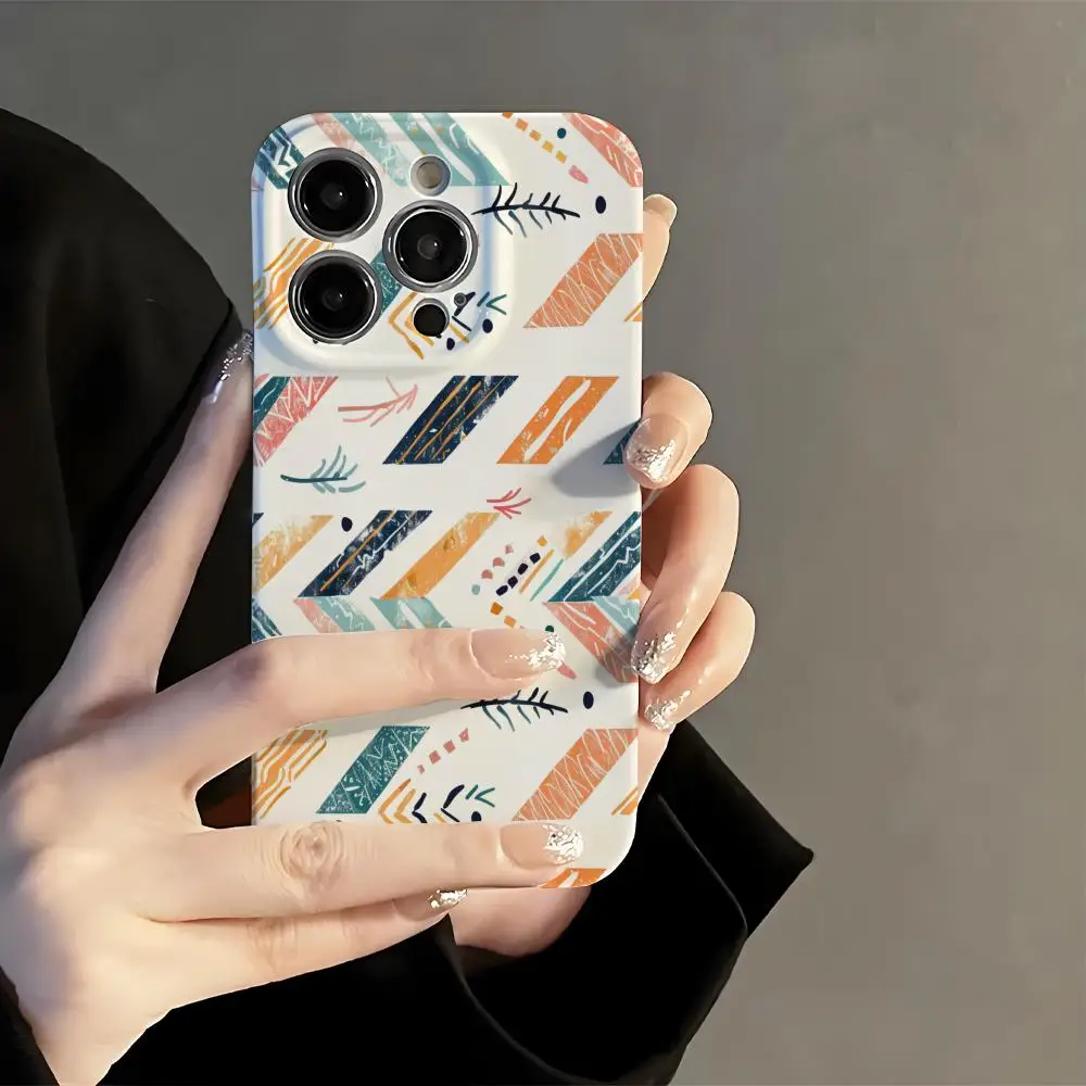 

Boho Pattern with Feathers INS Phone Case Film Korean INS for iPhone 16 15 14 13 12 11 Pro Max Plus Luxury Cover