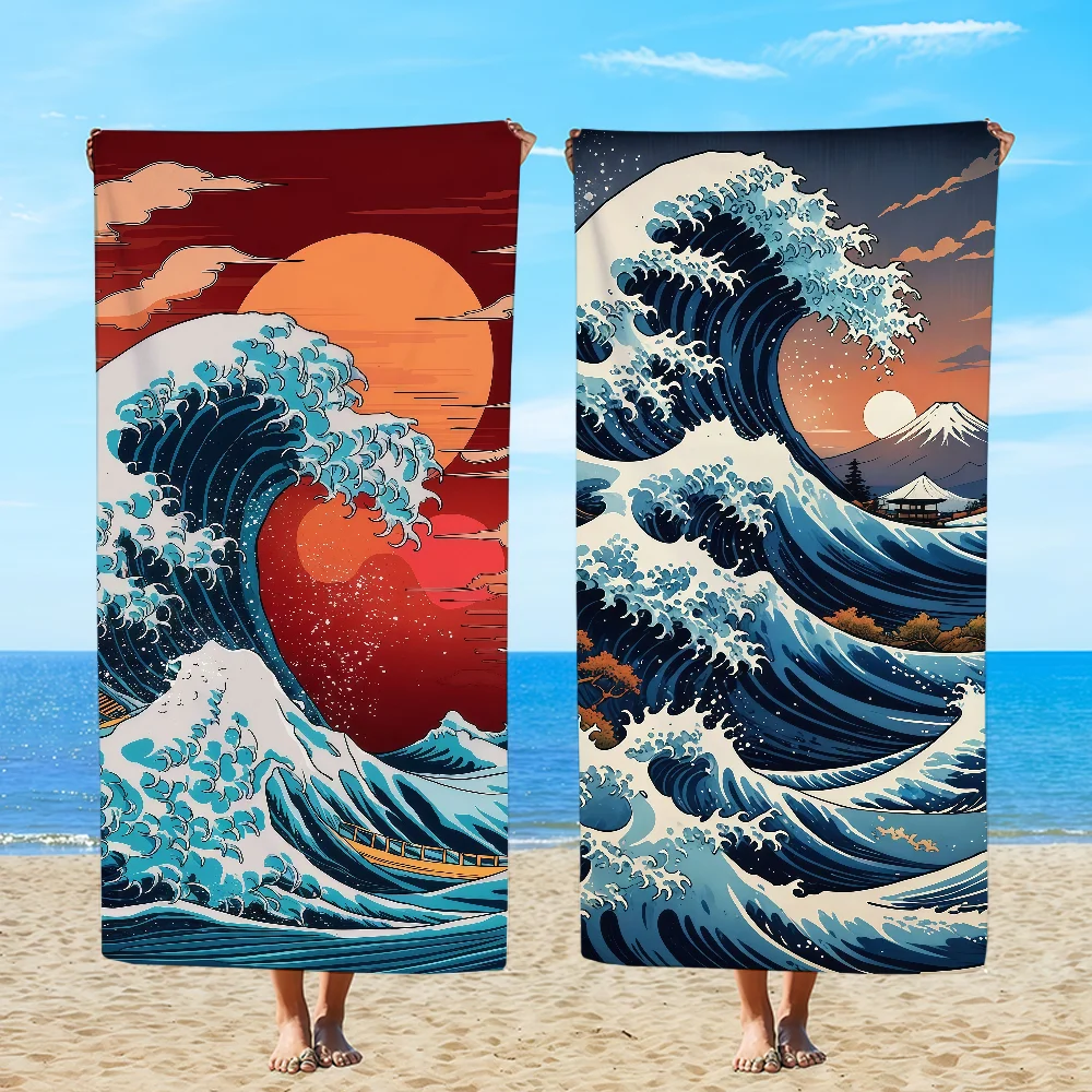 Ocean Waves Cartoon Towel Beach Oversized Soft Ultra Absorbent Quick Drying Large Pool Travel Camping Bathroom