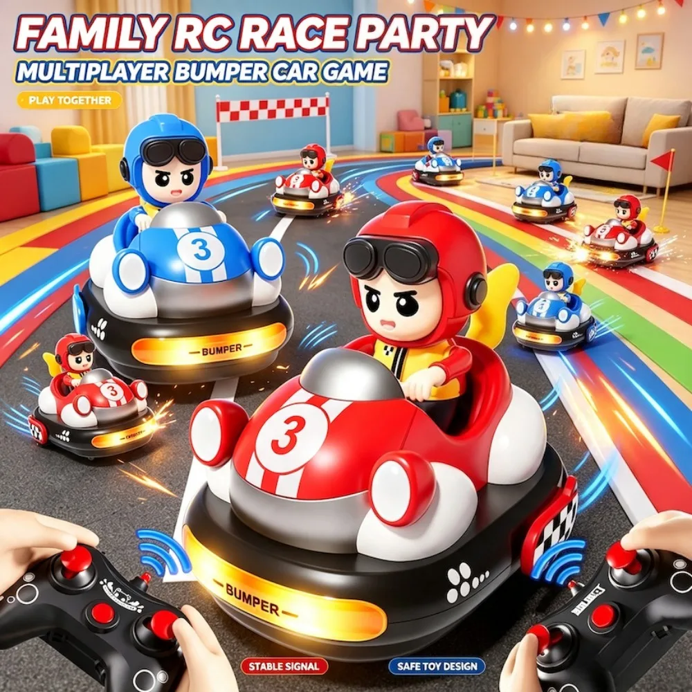 Two-Player Battle Cartoon Remote Control Bumper Car Gesture Mini Ejection Drift Kart with Music Light Toy Perfect Birthday Gift