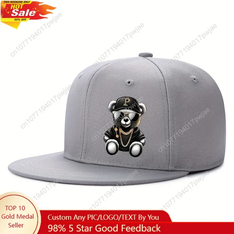 

[Cute Baseball Cap] Lightweight Adjustable Snapback Baseball Cap | Cute Cartoon Bear Hip-Hop Print - Unisex Stretch Fit (Blue/Bl