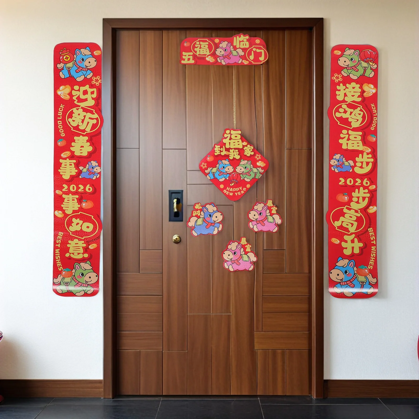 6 шт. 2026 год лошади китайский Новый год куплеты красный чайный набор весенний фестиваль благоприятные дверные наклейки поставки