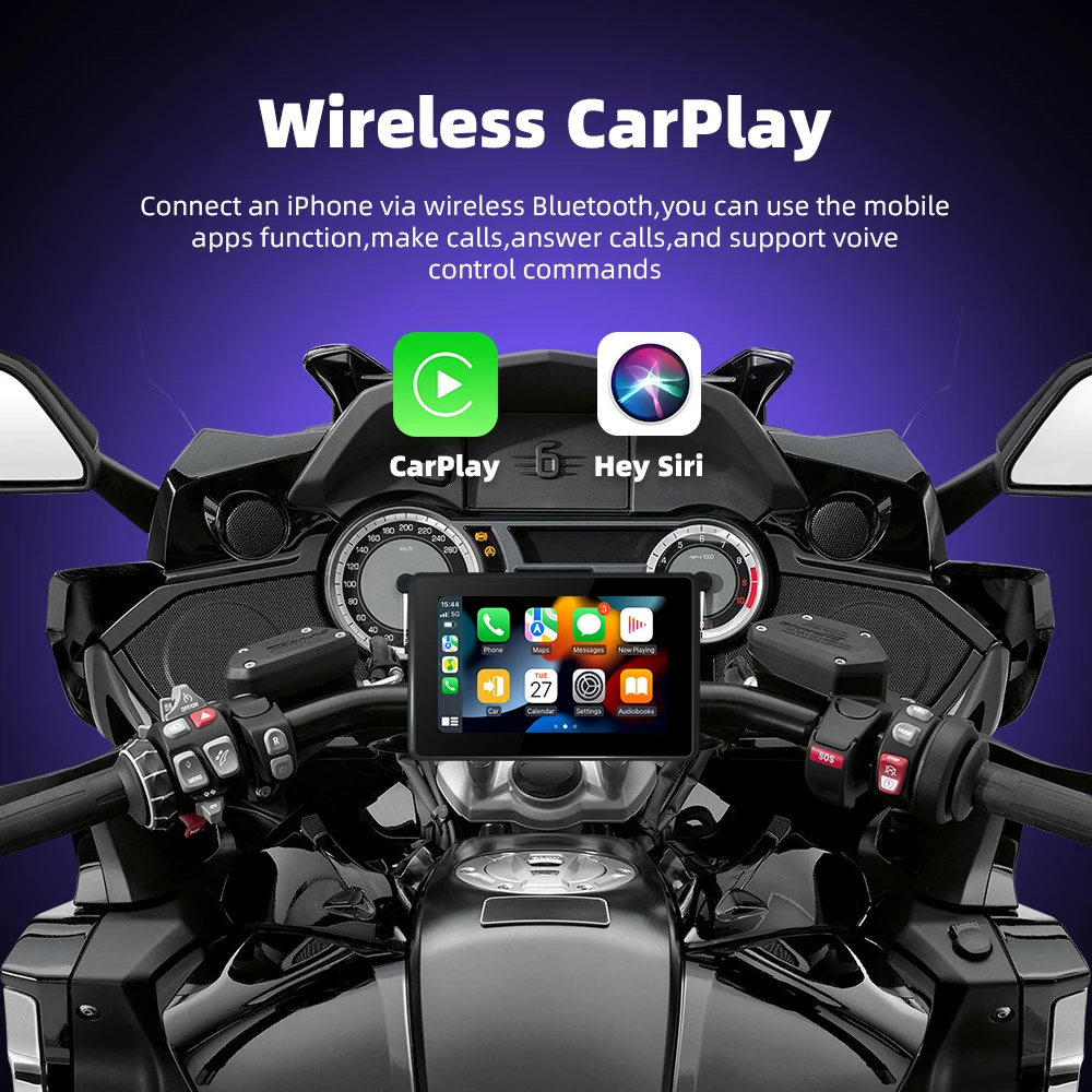 Removable Linux 5Inch Motorcycle Carplay Display Screen Navigation Wireless CarPlay Android Auto support GPS/2Ch-IP67 1080P DVR