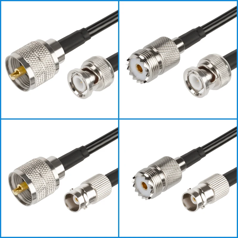 BNC to UHF PL259 Male Plug & SO239 Female Jack to BNC Male Connector crimp RG58 cable Wire Terminal RF jumper pigtail 0.3m~30m