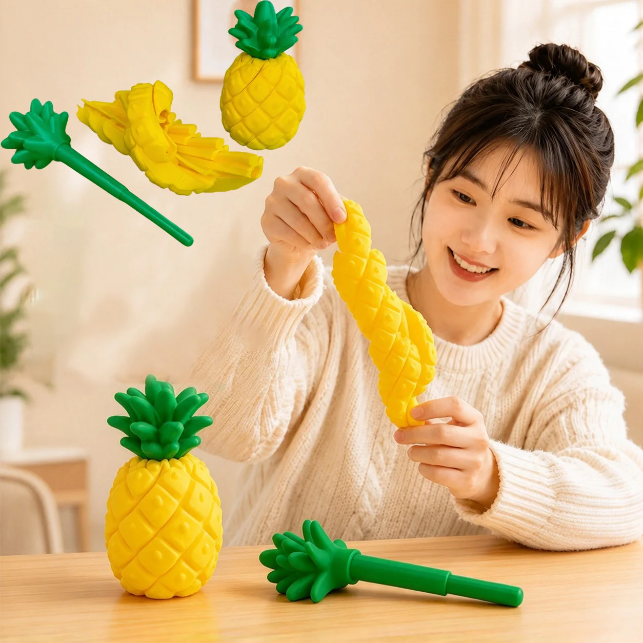 3D Printing Telescopic Decompression Pineapple Fruit Shaped Stress Relief Toys Creative Ornaments Fingertip Office Toys Adults