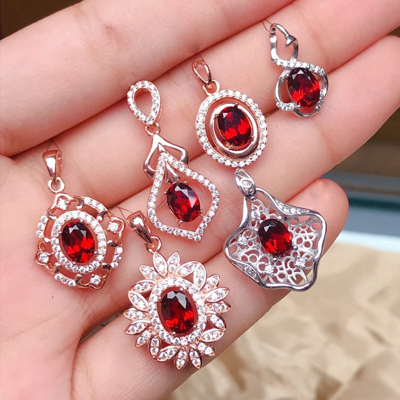 

MeiBaPJ 6 Styles Natural Garnet Gemstone Fashion Pendant Necklaces Real 925 Solid Silver Red Stone Fine Charm Jewelry for Women