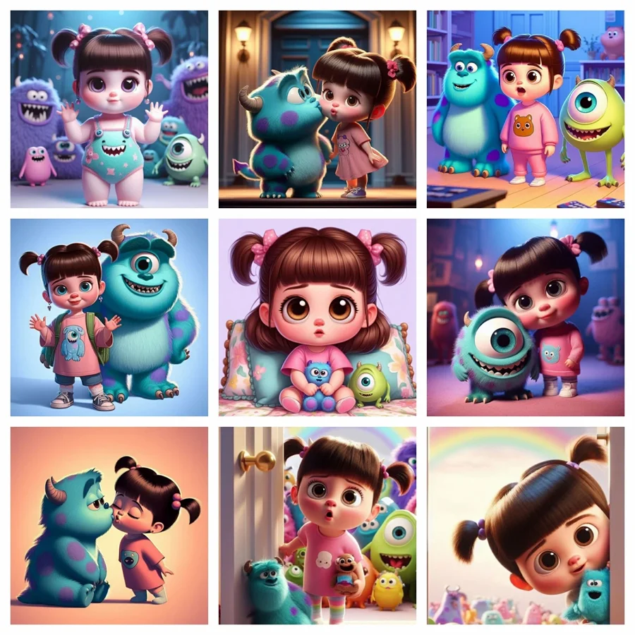 

2024 New Disney Monsters Inc Cute Girl Diamond Embroidery Cartoon AB Diamond Painting Mosaic Puzzle Rhinestones Home Decor