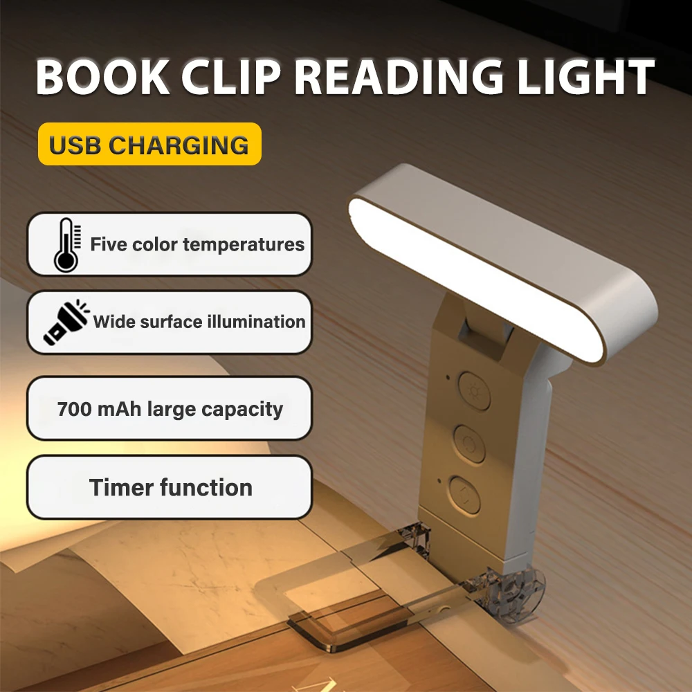 1PC USB rechargeable clip-on book light Desktop small reading light Portable night light for room decoration