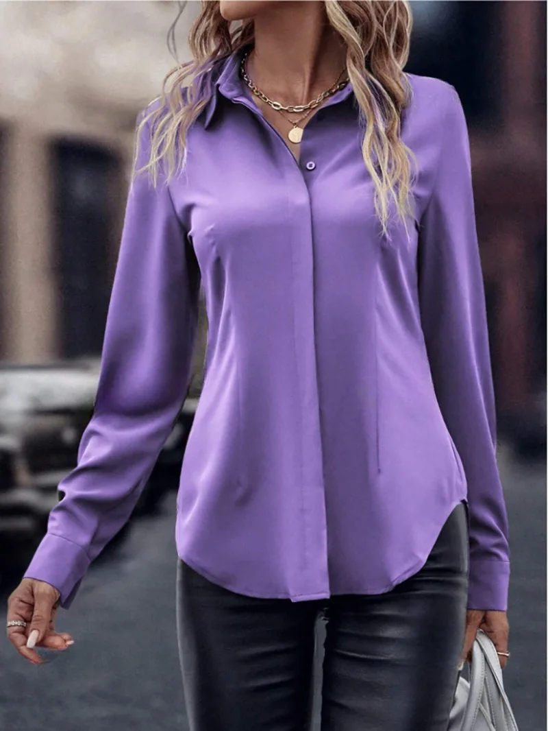 Autumn Casual Women\'s Blouses Elegant Satin Multicolor Basic Slim Shirt Solid Vintage Trend Ball Dance Party Shirt All-Match Top