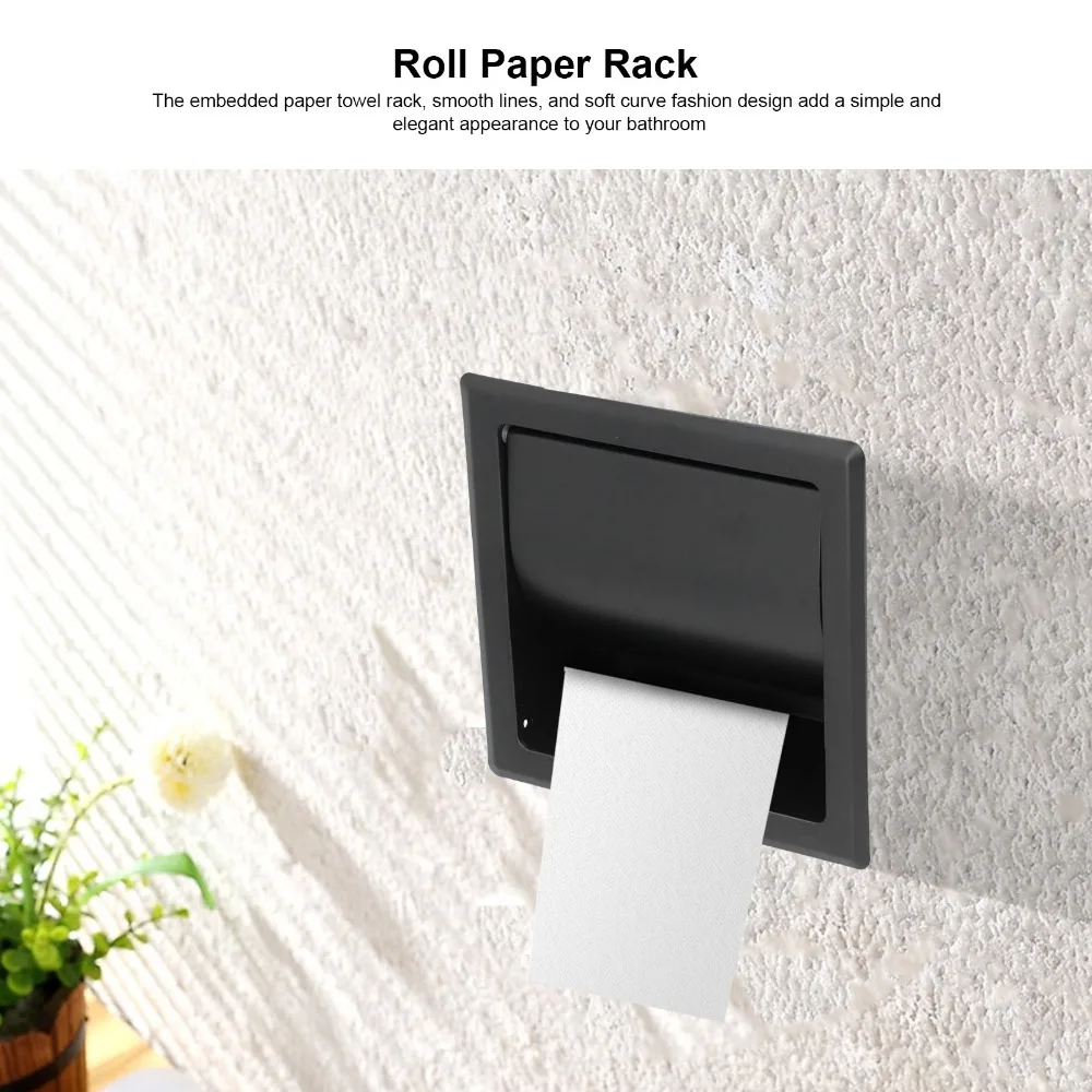 Stainless Steel Toilet Paper Holder With Cover Wall Mount Recessed Toilet Paper Holder Black Embedded Tissue Holder Space Saving