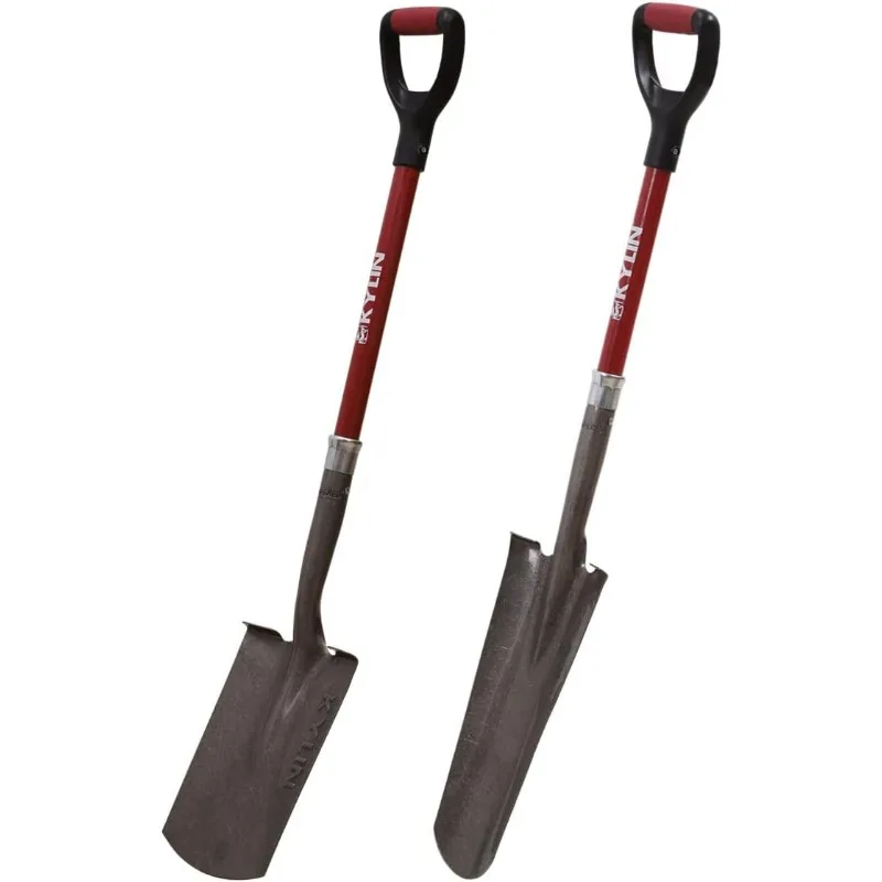 14-Gauge Heavy Duty Shovels Set,2-Piece Fiberglass D-Handle Spade,16” Drain Landscping Shovel, for Gardening, Cleaning