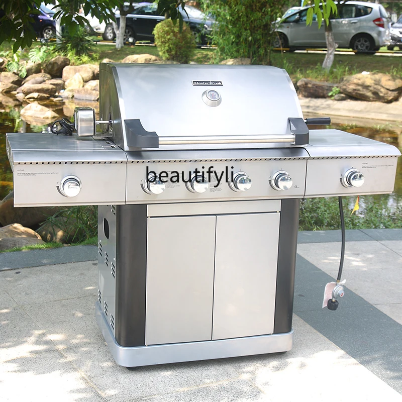 Gas Stainless Steel Barbecue Grill Villa Patio Household Large Thickened Barbecue Grill Professional Outdoor Commercial Oven