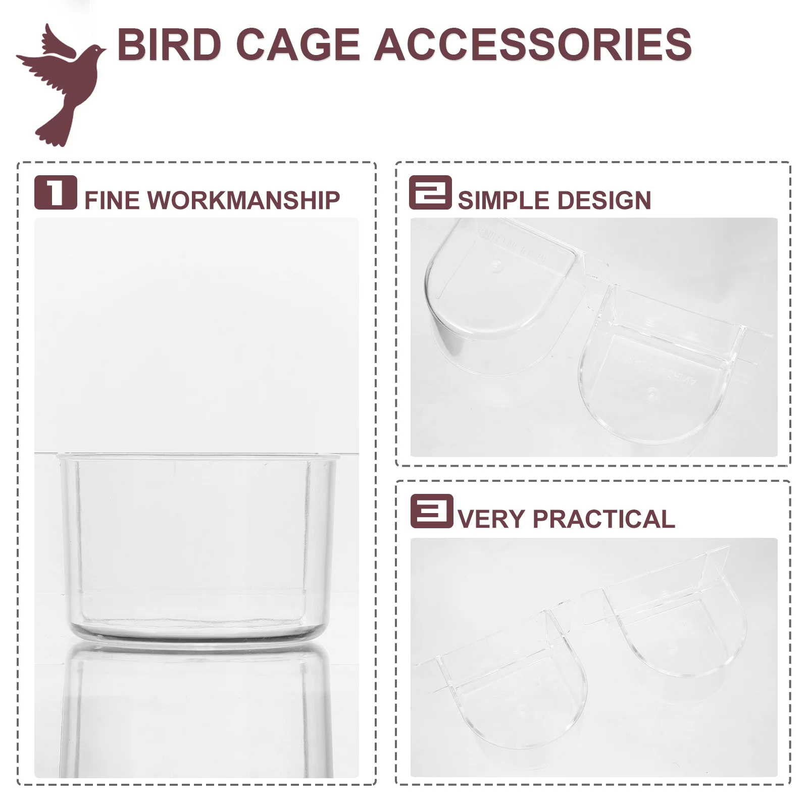 

Bird Food Trough Transparent Durable Feeding Bowl Easy to Clean Install for Parrots Small Birds Bird Cage Food Bowl