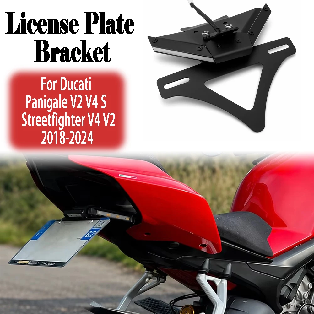 For Ducati PanigaleV2 V4 S 2018-2024 StreetfighterV4 V2 Motorcycle Folding License Plate Holder LED Turn Signal Tail Brake Light