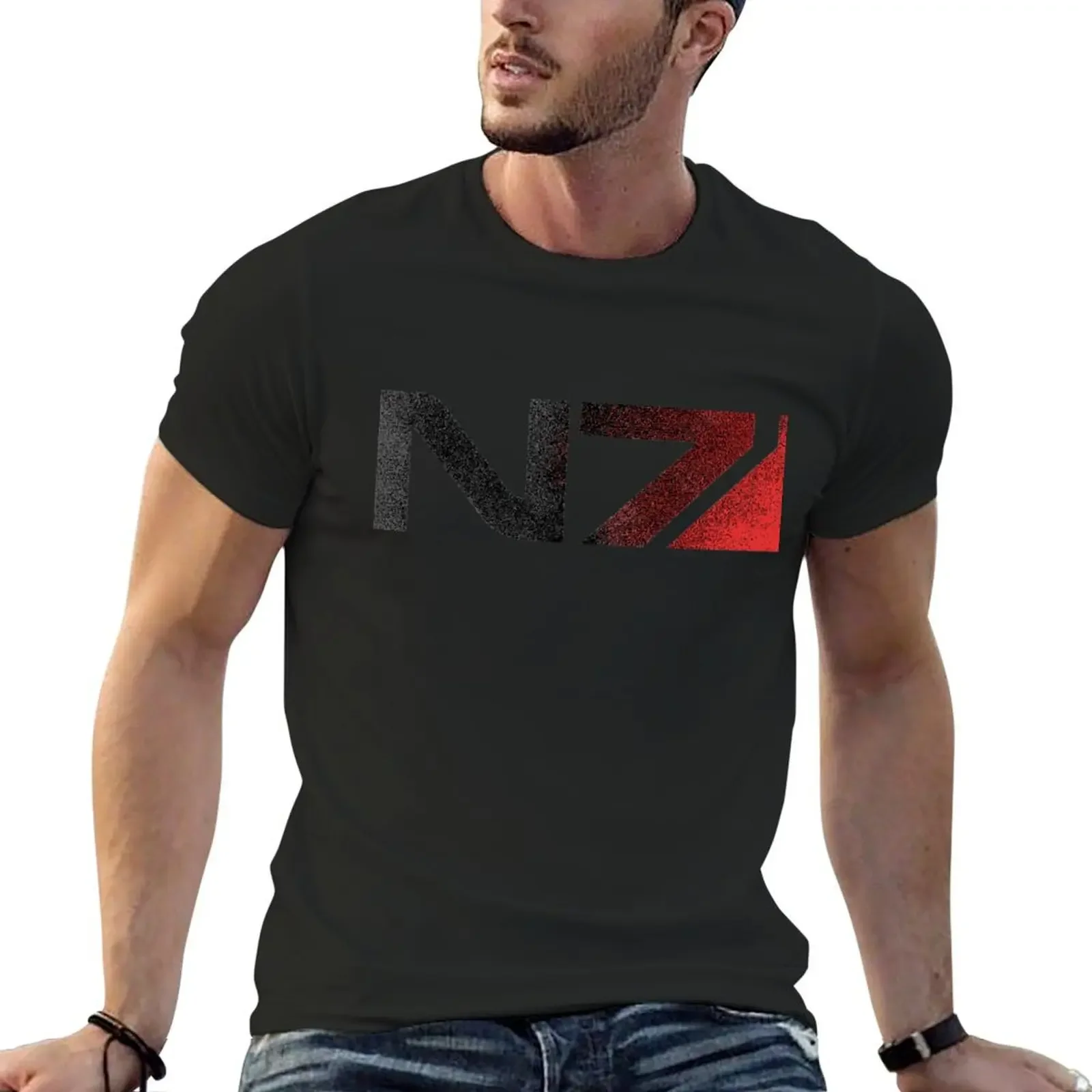 

Mass Effect N7 Distressed Logo T-Shirt boys animal print street wear rapper graphic tees men t shirt