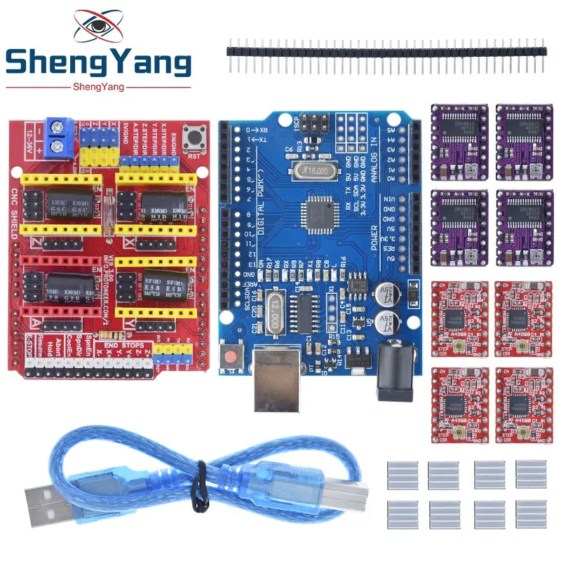 Imagem -05 - Tzt Cnc Escudo para Máquina de Gravura Driver Placa de Expansão Cabo Usb Impressora 3d Arduino Mais Uno r3 Drv8825 A4988 Pcs