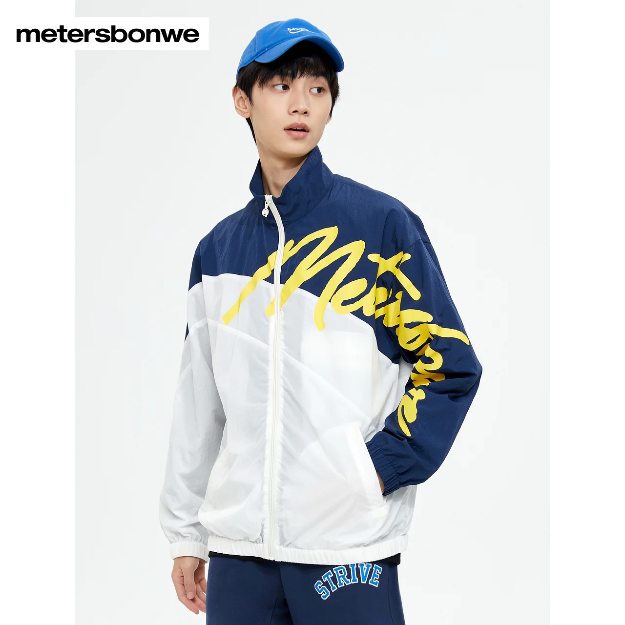 Metersbonwe-Men's Jacket Stand Collar Color Clash Printing Loose Short New Casual Coat Student Spring Autumn