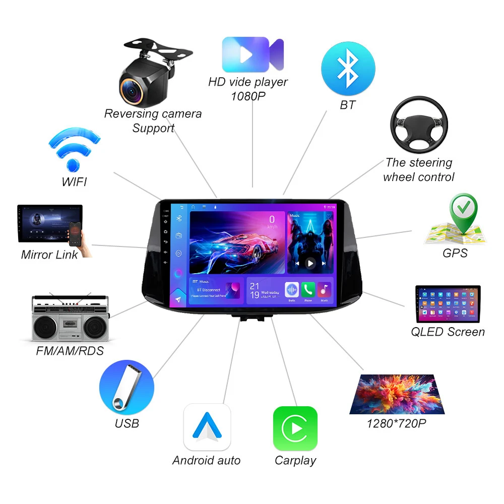 Android 15 para hyundai i30 2017 2018 2019 2020 2021 wifi multimídia carro player gps navegação estéreo tela de rádio automático não 2 din