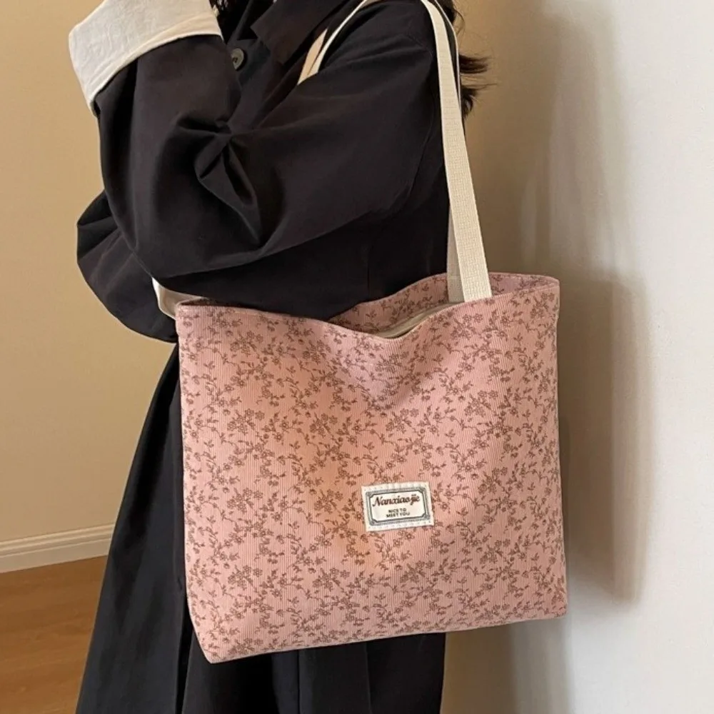 

Creative Soft Shoulder Bags Corduroy Fabric Tender Color Casual Bags Large Capacity Sweet Style Handbag Women