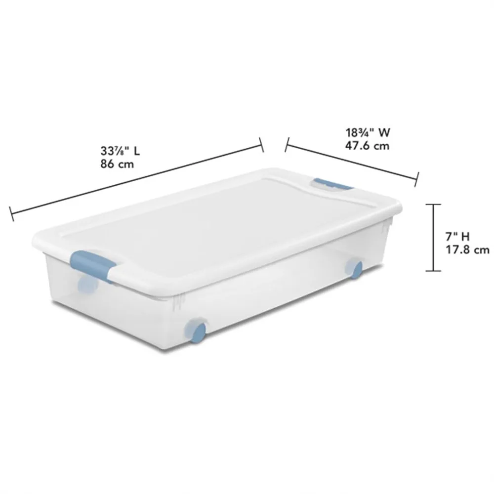 12-Pack Latching Box, Under Bed Storage Bins with Lids, Clear Plastic, 56 Quart - Heavy-Duty Organizing Container