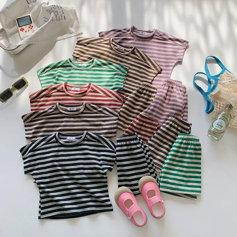 2-10T-Toddler-Kid-Baby-Boy-Girl-2pcs-Clothes-Set-Summer-Striped-Short-Sleeve-T-Shirt-Shorts-Set-Cotton-Infant-Two-Piece-Set
