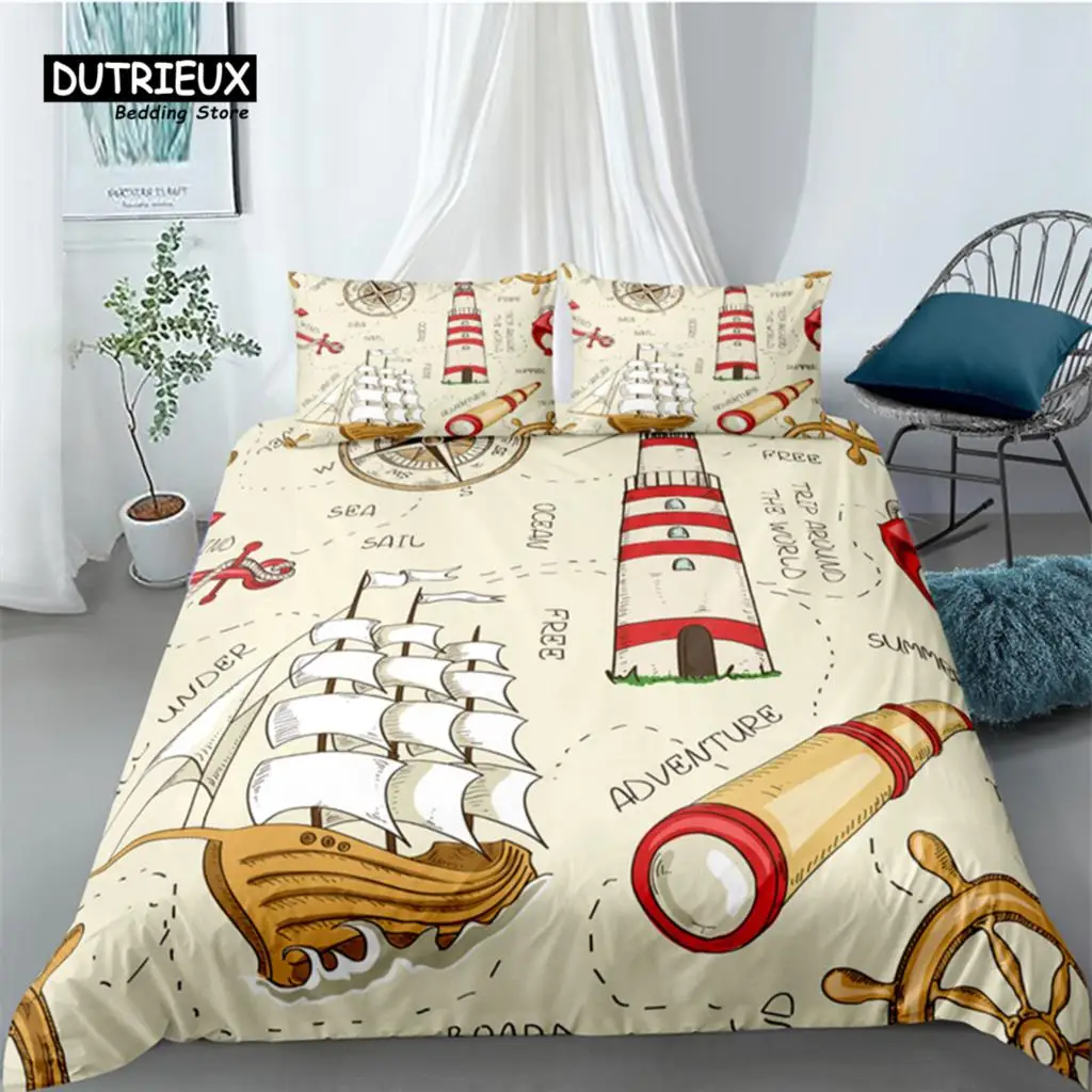 Luxury 3D Sailing Lighthouse Print Home Living Comfortable Duvet Cover Set Kids Bedding Set Queen and King EU/US/AU/UK Size