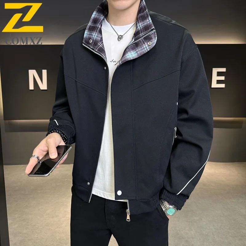 

COMXZ Mens Jacket Stand Collar Korean Style Trendy Self-cultivation Coat Casual Commuting Office Windproof Autumn Windbreaker