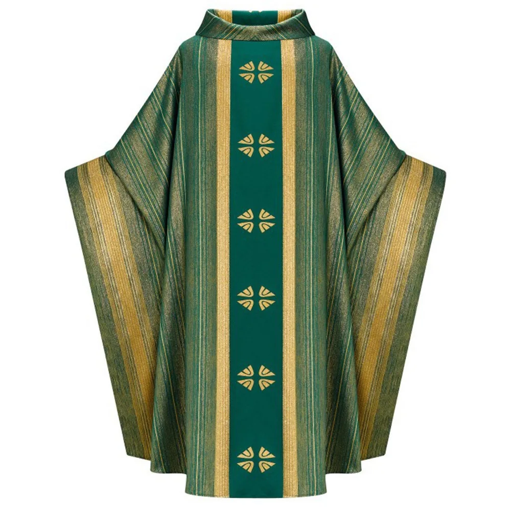 Uomini etnici retrò medievali collari Stand-up abiti Vintage abito lungo mantello maniche a pipistrello religione Cassock Costume Cosplay dorato