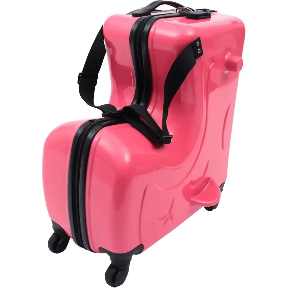 

20/24 Kids' Ride-On Travel Suitcase with Wheels and Lockable Trolley for Little Travelers