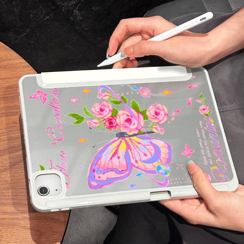 

Умный чехол с откидной крышкой для Ipad Mini 6, IPad 10,2, Чехол 7/8/9 поколения для IPad Air 5 Air 4 10,9 Pro 11, 2-го, 3-го, 4-го поколения, с изящной розой-бабочкой