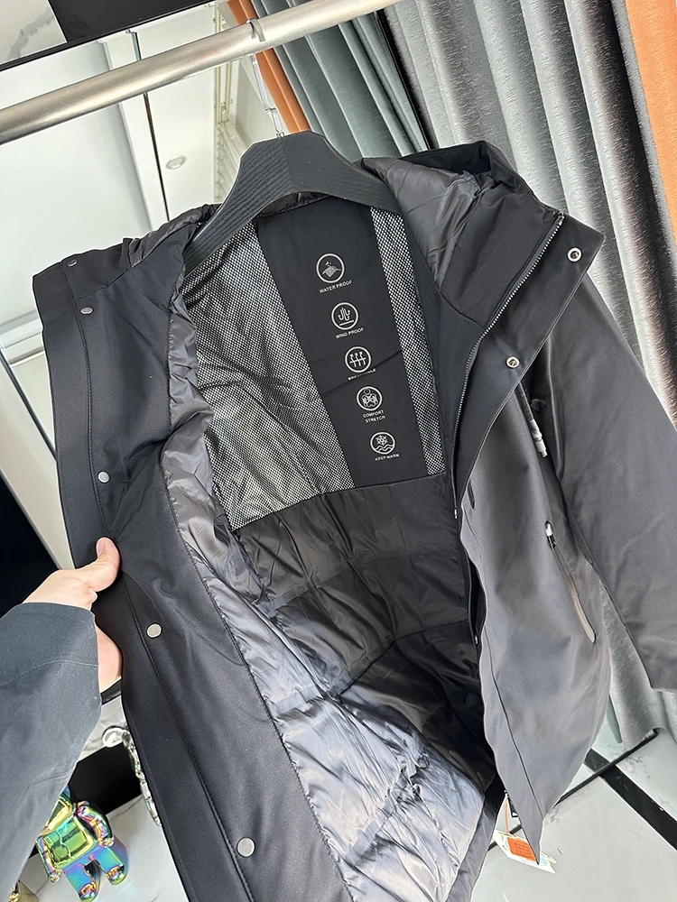 

Men's 90 Du down Jaet Hooded Mid-Length Faionable Warmth Commuting Windproof Polyester Fiber Outdoor Ci Casual Wear
