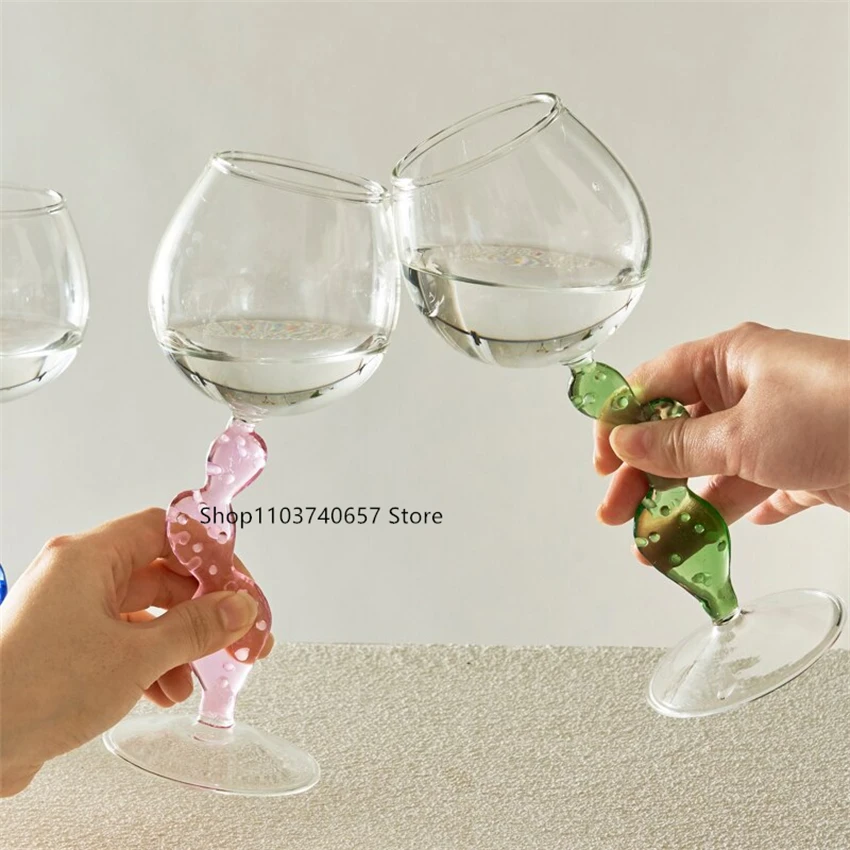 Creative Cactus Handle Goblet European Style Household Champagne Wine Glass Simple Modern Round Cocktail Cup