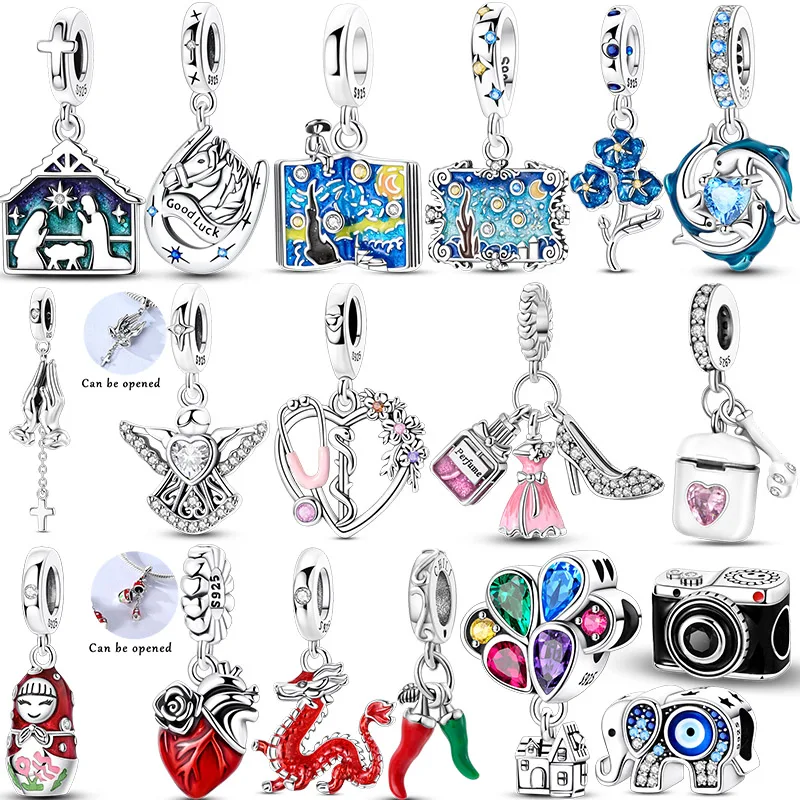 Hot Sale Charms Original 925 Sterling Silver Book Star Moon Night Dolphin Beads Fit Bracelet Pendant DIY For Women Fine Jewelry