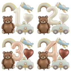 6pc Bear Balloon Rainbow Foil Inflated Mylar Baby Balloons Brown Bears Party Favors Decorations Party Supplies Helium Large Ball