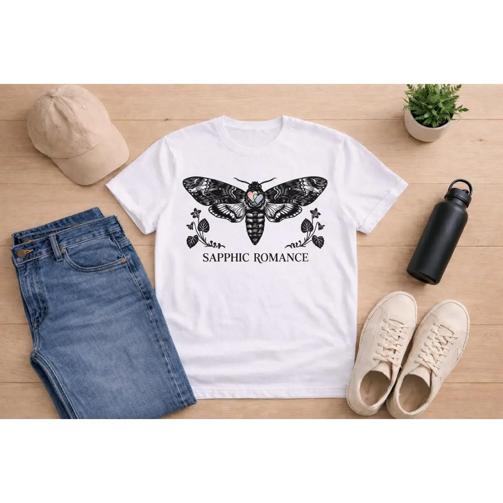 Gothic Sapphic Romance Death Moth T shirt Pastel Heart Moody Queer Alt Style Casual for ing vintage Washed Stretched fashion