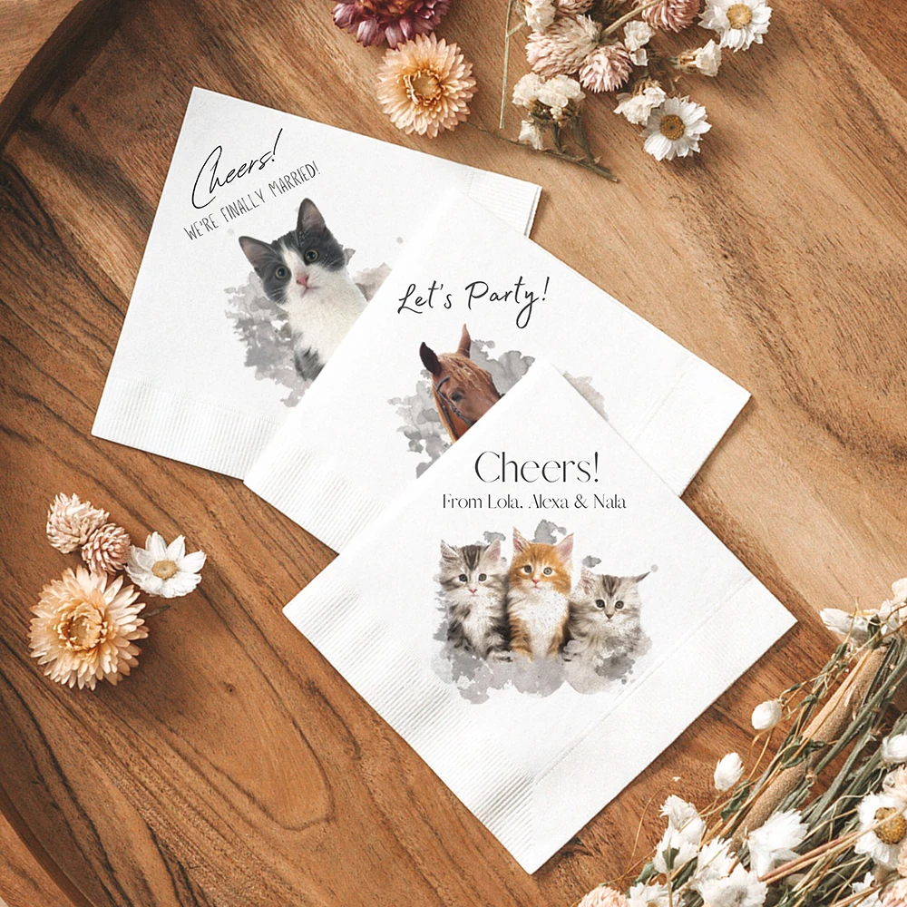 50Pcs Personalized Wedding Dog Cocktail Napkins With Pet Photos Custom Cat Napkins Puppy Birthday Decorations Rehearsal Dinner