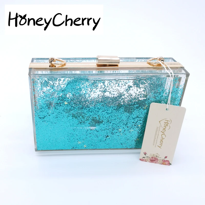 The New Rectangular Double Liquid Acrylic Quicksand Single Shoulder Bag Hand Bag Handbag Mini Wallet Clutch