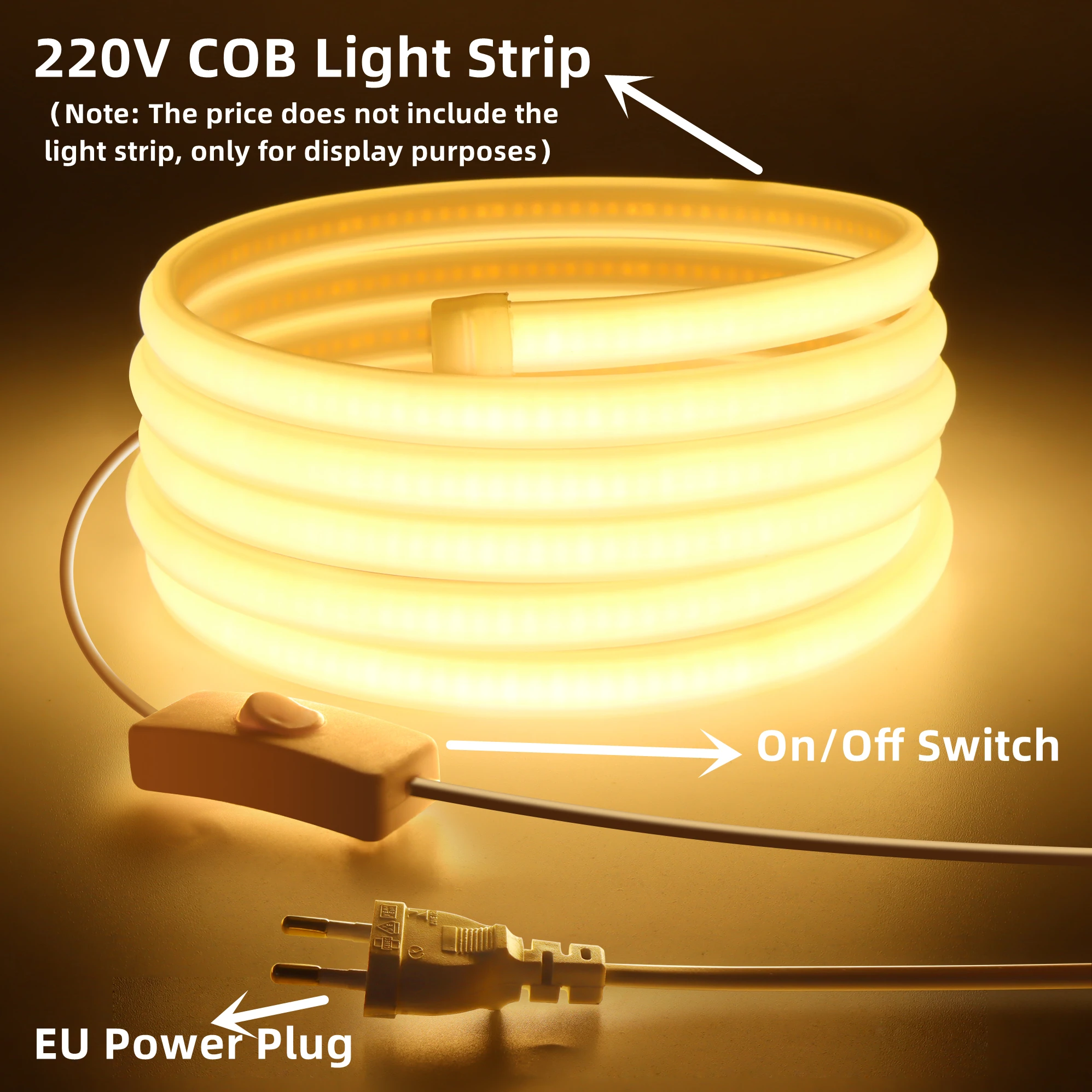 EU/US Plug for 220V/110V COB LED Strip Power Supply Plug with Button Switch Cable, Light Accessories Plug Connector