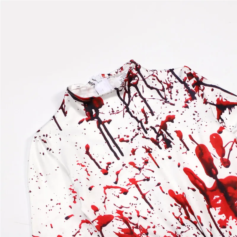 Kids Halloween Horror Costume Blood Red Jumpsuit with Scary Mask Spooky Role Play Party Outfit for Carnival Celebration