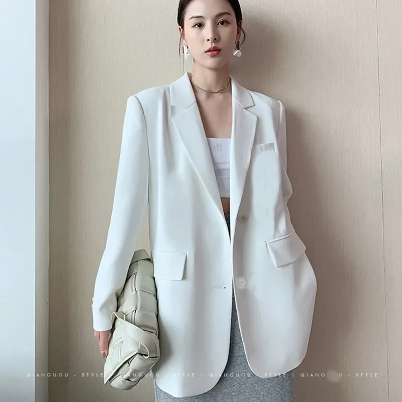 Women New Elegant Blazer Solid Color Single Button Loose Commute Blazer Office Lady Fashion Commute Clothes Sping Autumn Jackets