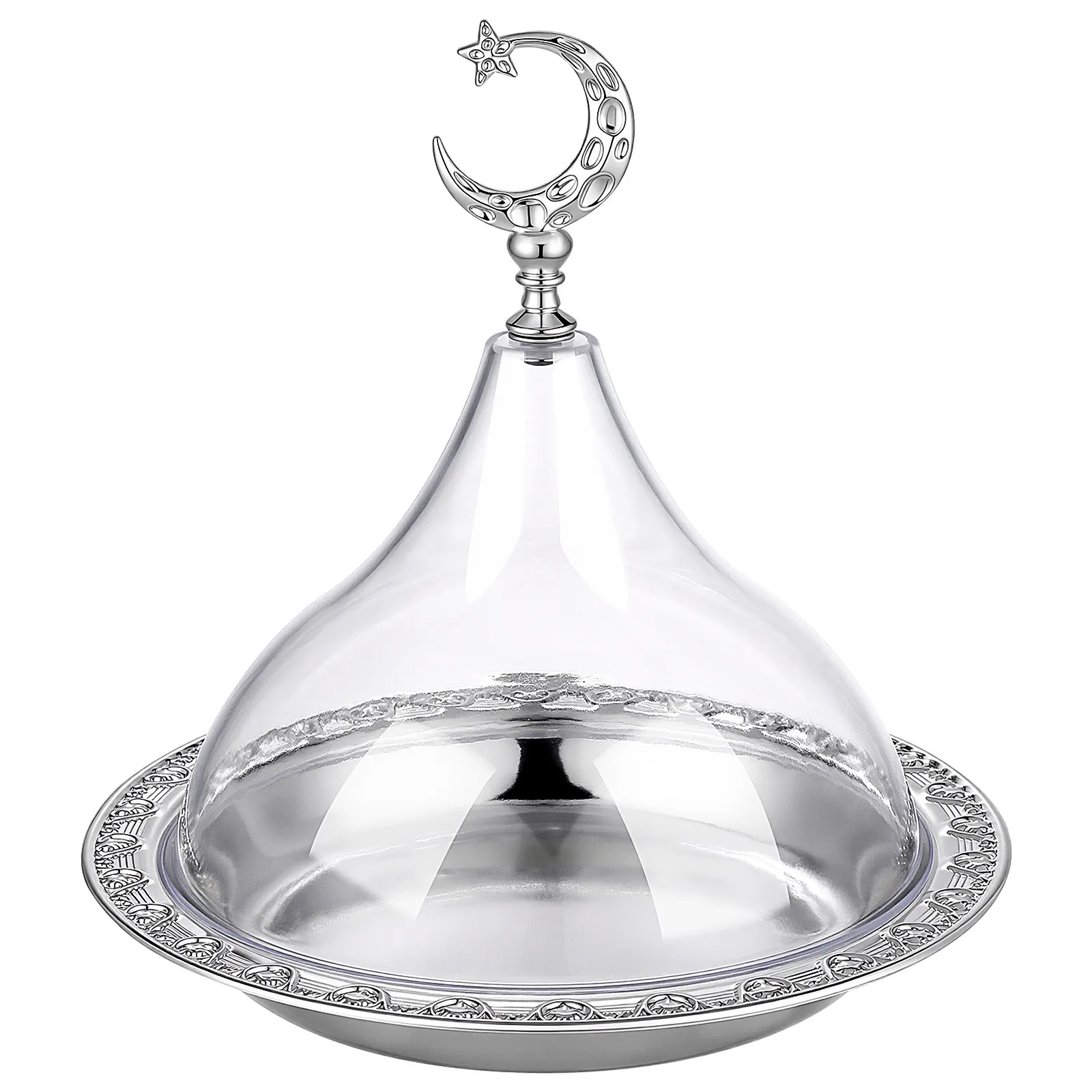 Dessert Tray Cake Stand Food Serving Platter Acrylic Lid Electroplating Art Plate Silver Fruit Storage Display